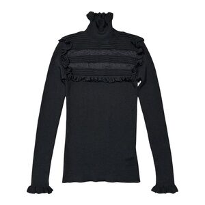 Valentino RED Merino Wool Ruffle Lace Turtleneck Sweater Womens Small